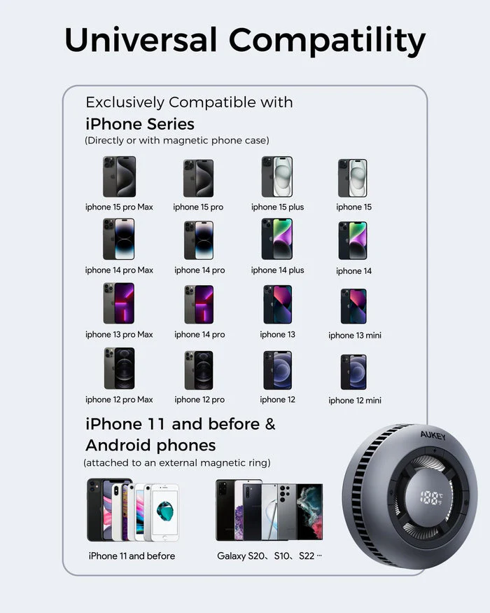  Aukey MagFusion GameFrost Qi2 Magnetic Fast Wireless Charging Active Cooling